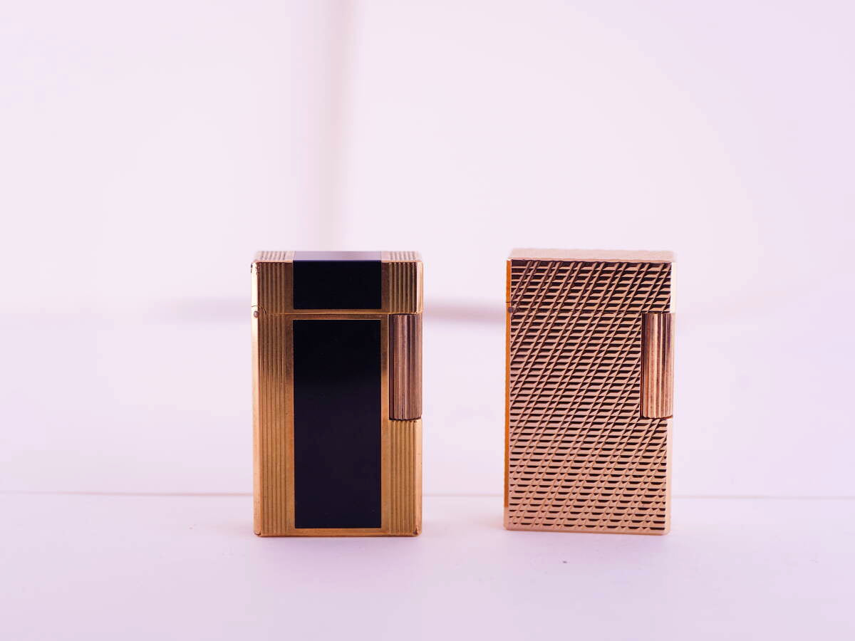 S.T.Dupont デュポン表記 ライン1タイプ ブラックパネル・格子模様 ガスライター 2点 本体のみ ジャンク品