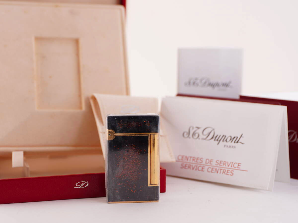 S.T.Dupont デュポン表記 LDタイプ ブラック系 漆調 ガスライター ケース・書類付 ジャンク品