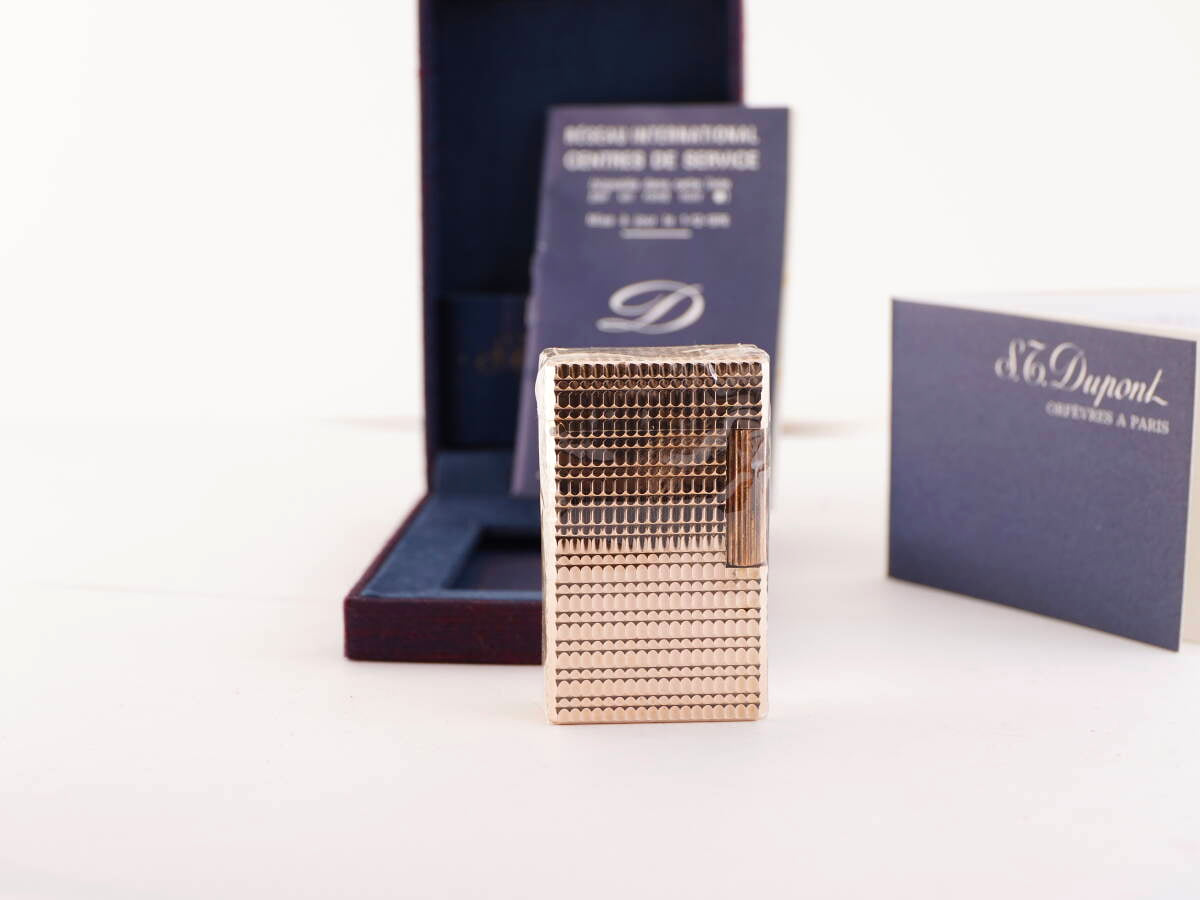 S.T.Dupont デュポン表記 ライン1タイプ 格子模様 ガスライター ケース付 ジャンク品