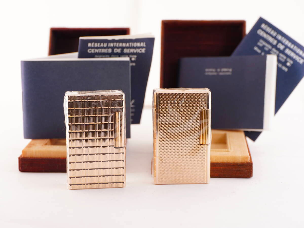 S.T.Dupont デュポン表記 ライン1タイプ 金色 ガスライター 2点 ケース付 ジャンク品