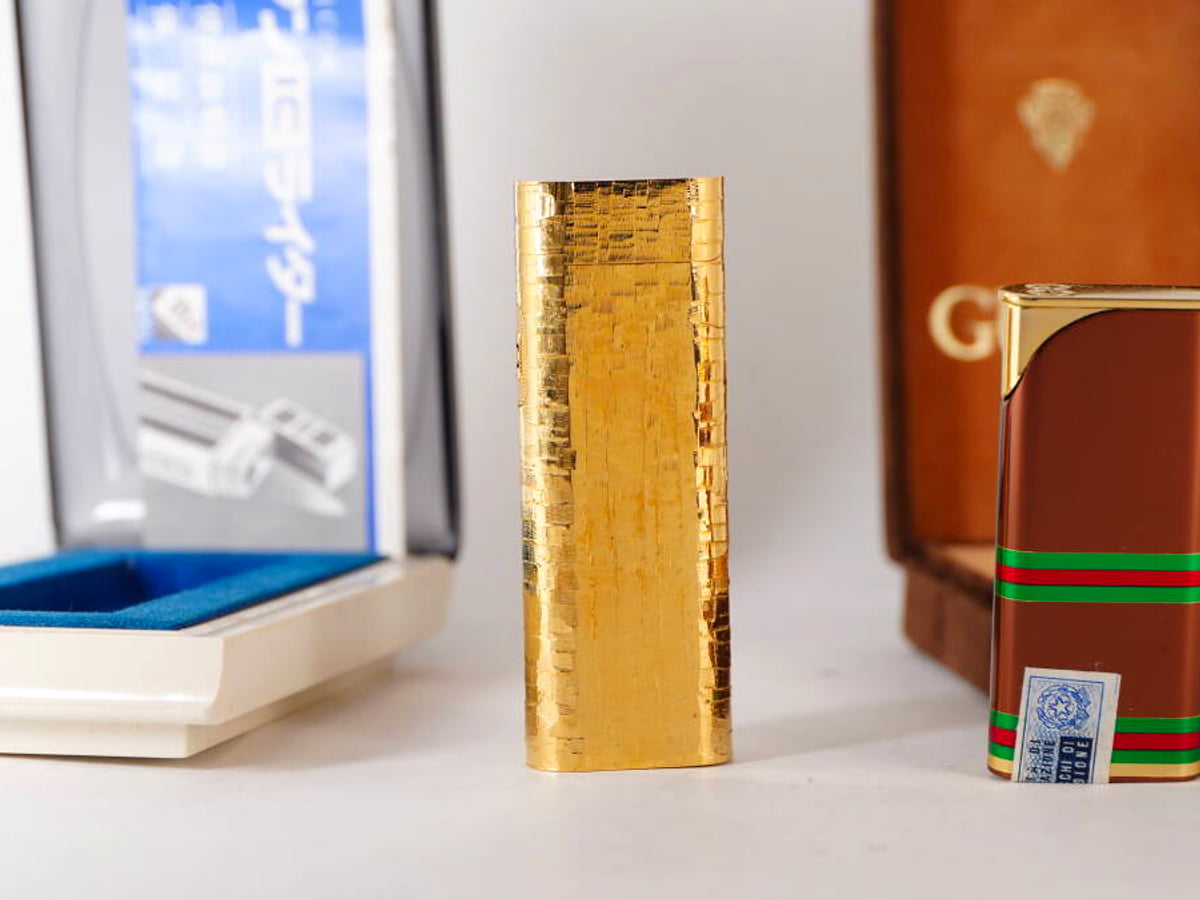 Gucci グッチ Maruman マルマン ガスライター 2点セット ゴールドカラー ボルドー系 原箱付 現状品