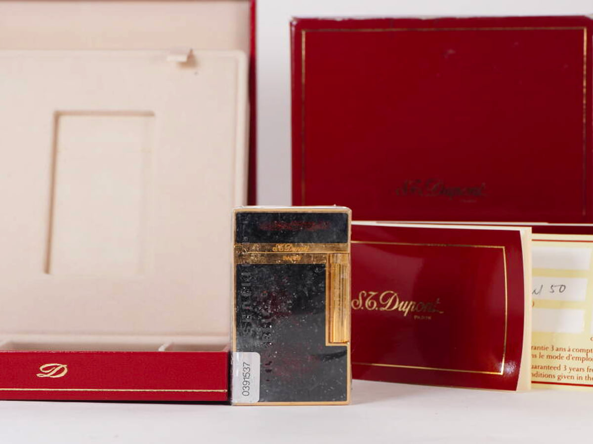 S.T. Dupont デュポン L2 ガスライター ブラック系 ゴールドカラー 柄入 箱・冊子・カード付