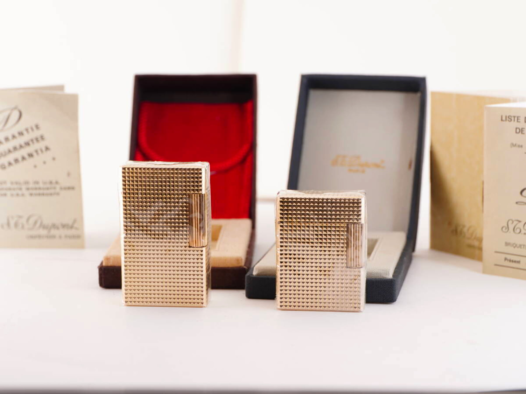 S.T.Dupont デュポン表記 ライン1タイプ 金銀色 ガスライター 2点 ケース付 ジャンク品
