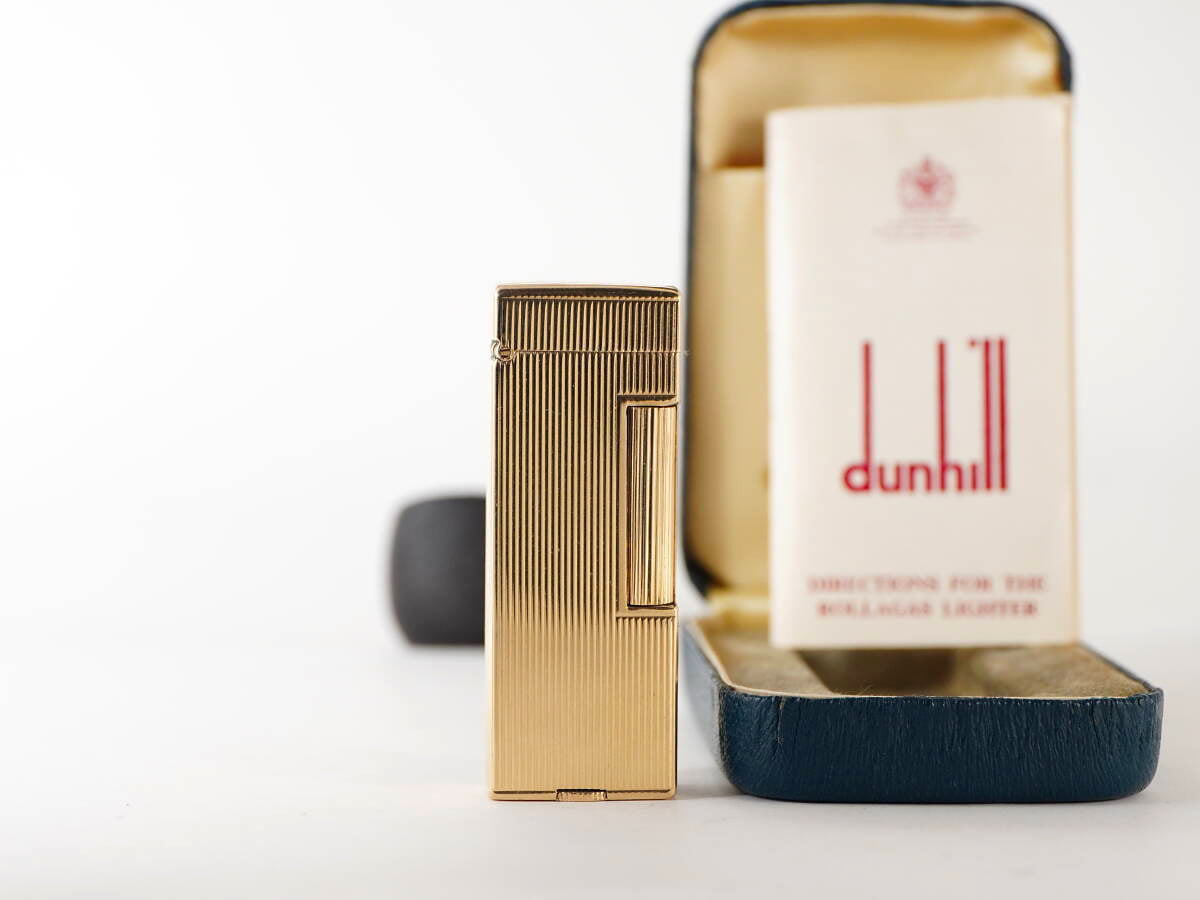 Dunhill ダンヒル ガスライター 1点 ゴールドカラー 縦ライン 原箱付67.9克