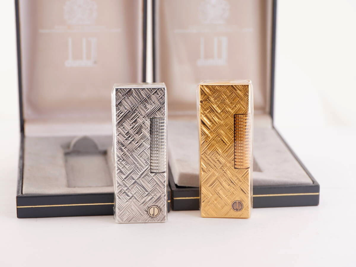 dunhill ダンヒル表記 金銀色 ガスライター 2点 ケース付 ジャンク品