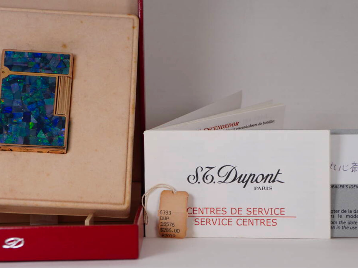 S.T. Dupont デュポン ガスライター ブルー系オパール調装飾 箱・冊子付 現状品
