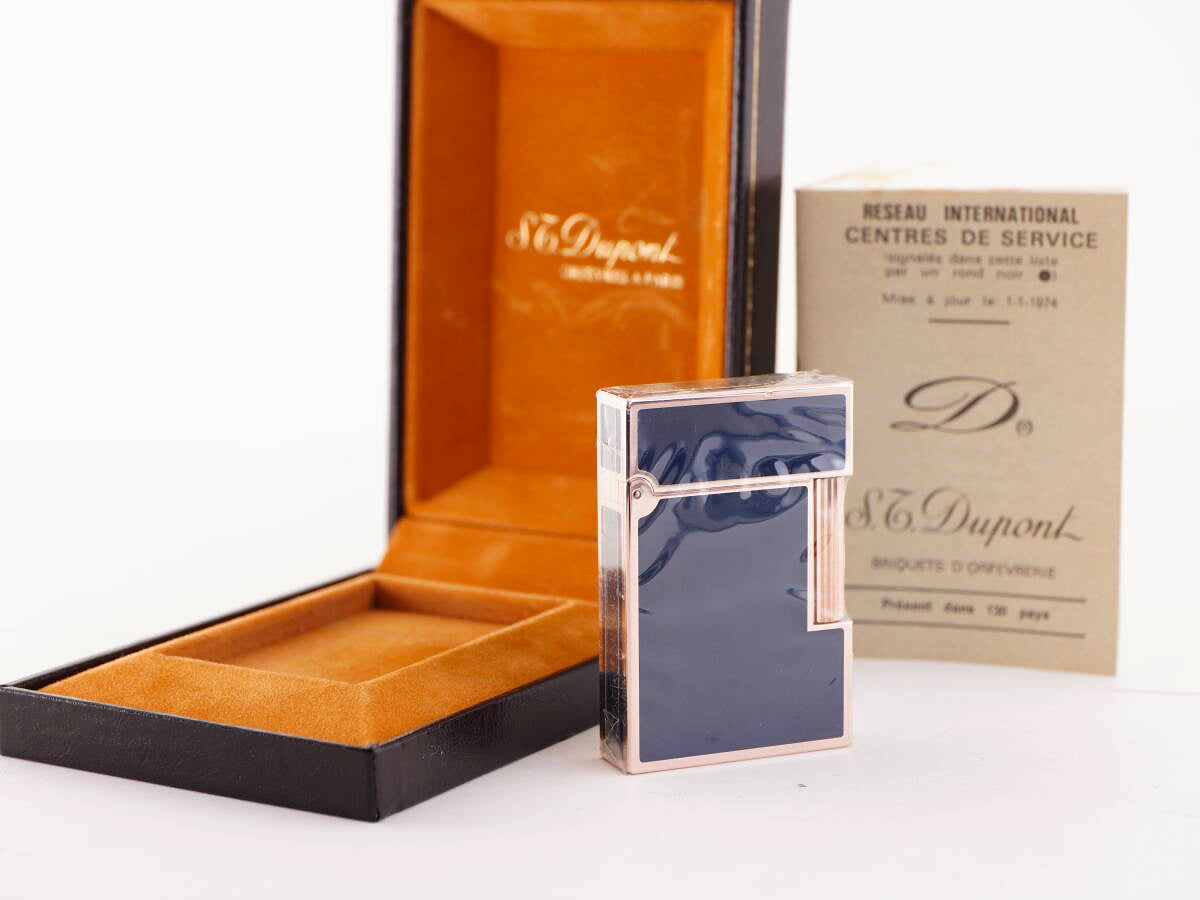 S.T.Dupont デュポン表記 ライン2タイプ ブルー 漆調 ガスライター ケース付 ジャンク品