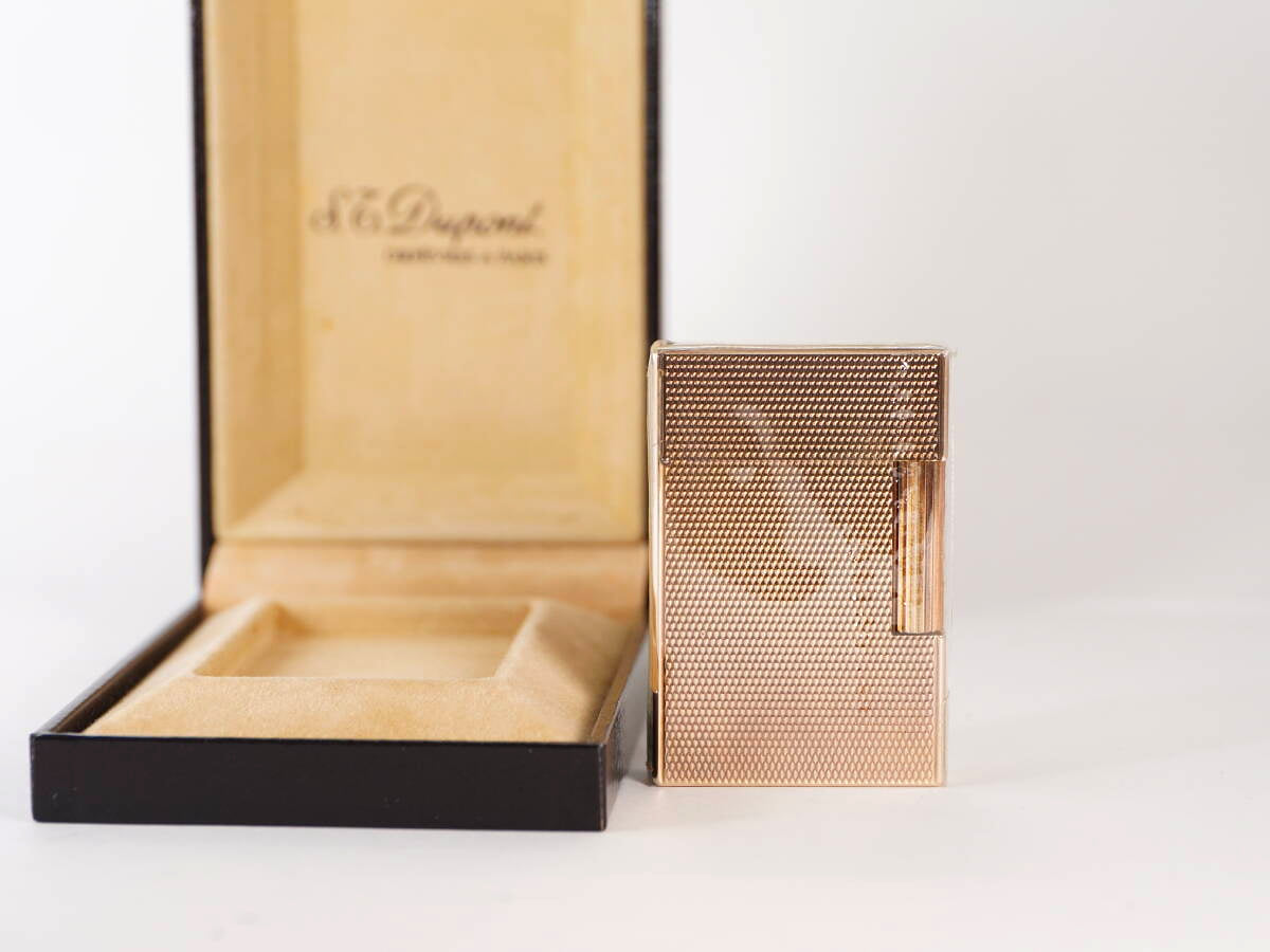 S.T. Dupont エステーデュポン ガスライター ゴールドカラー 格子調 原盒付 単品